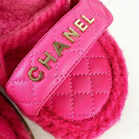 CHANEL Pink Rope CC Dad Sandals Size 37 Open Toe Gladiator Slingback Fuzzy - Picture 10 of 13